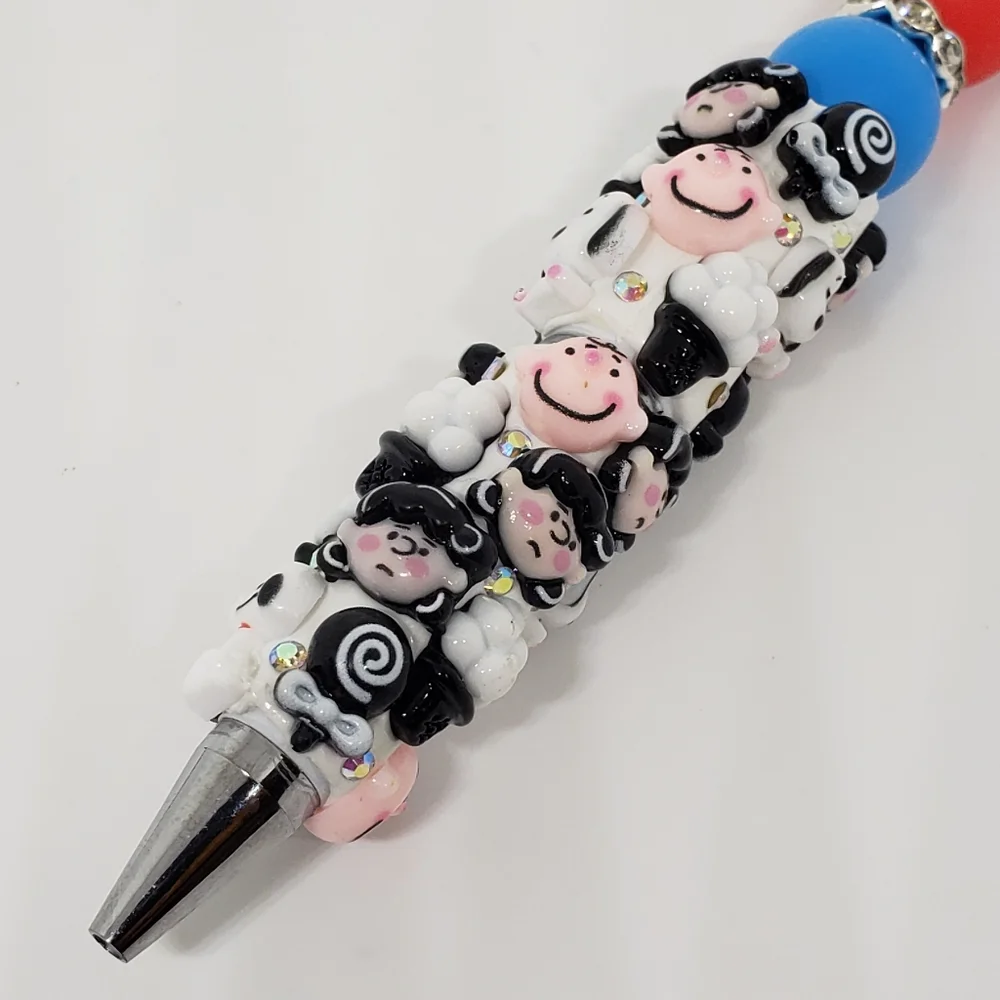 Handmade Rhinestone 3D Snoopy Charlie Brown Lucy Beaded Silicone Focal Bead Pen